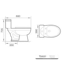 YS22207T 2-osainen keraaminen wc, tiiviisti kytketty S-trap-sifoninen wc;
