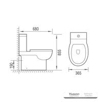 YS22275 2-osainen reunaton keraaminen wc, P-trap-wc;
