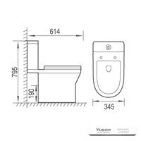 YS22295 2-osainen reunaton keraaminen wc, P-trap-wc;