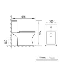 YS22297 2-osainen reunaton keraaminen wc, P-trap-wc;