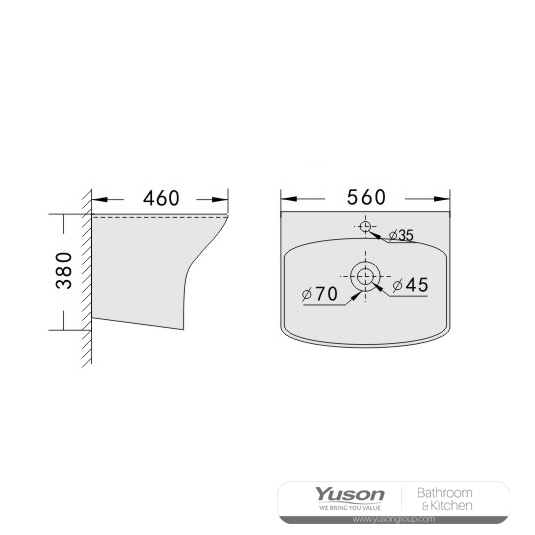 YS26636 Keraaminen seinään kiinnitettävä pesuallas, yksiosainen toteemiallas;