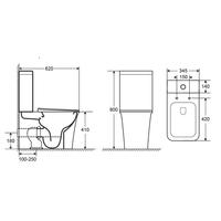 YS22295P2 2-osainen reunaton keraaminen wc, P-trap-wc;